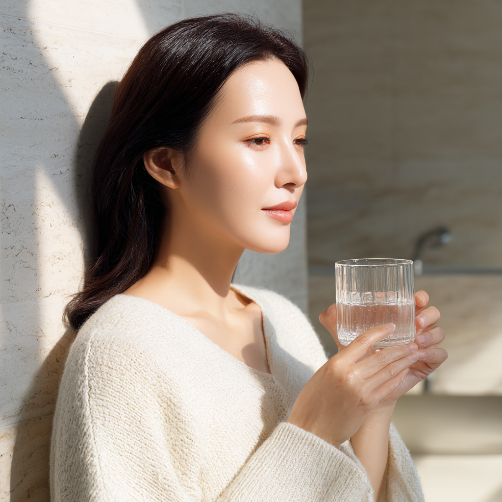 위고비 변비 완화를 위해 따뜻한 물을 마시는 모습