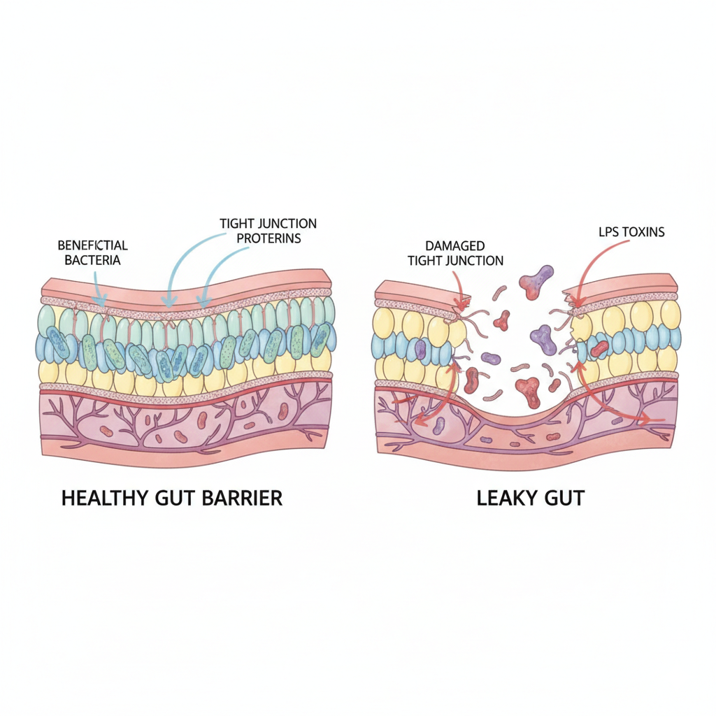 건강한 장벽과 새는 장 증후군 비교